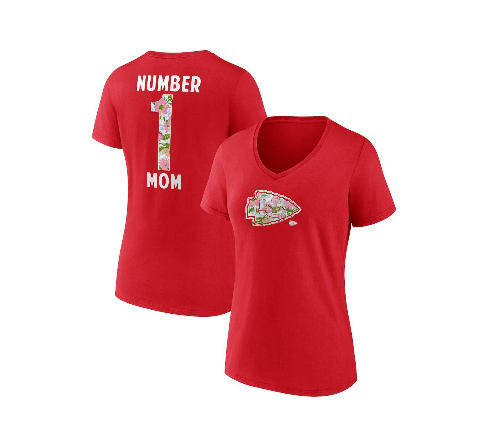 Женская футболка Logo Athletic Kansas City Chiefs Number 1 Mom Floral V-Neck, цвет red