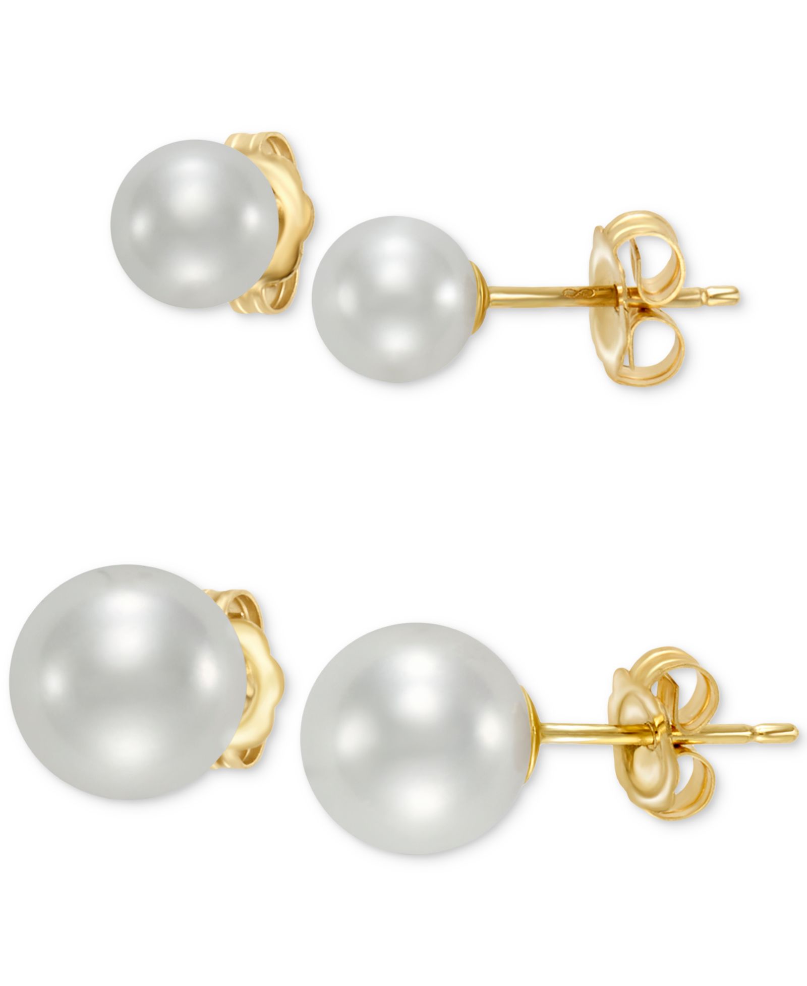 2-Pc. Set Cultured Freshwater Pearl (5 & 7mm) Stud Earrings in 14k Gold