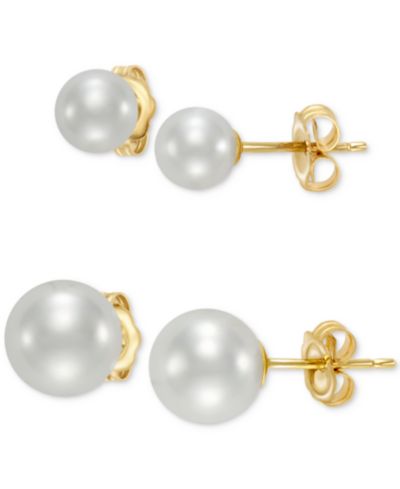 Серьги-гвоздики с культивированным речным жемчугом (5 и 7mm) в 14k Gold, 2 шт. в наборе
