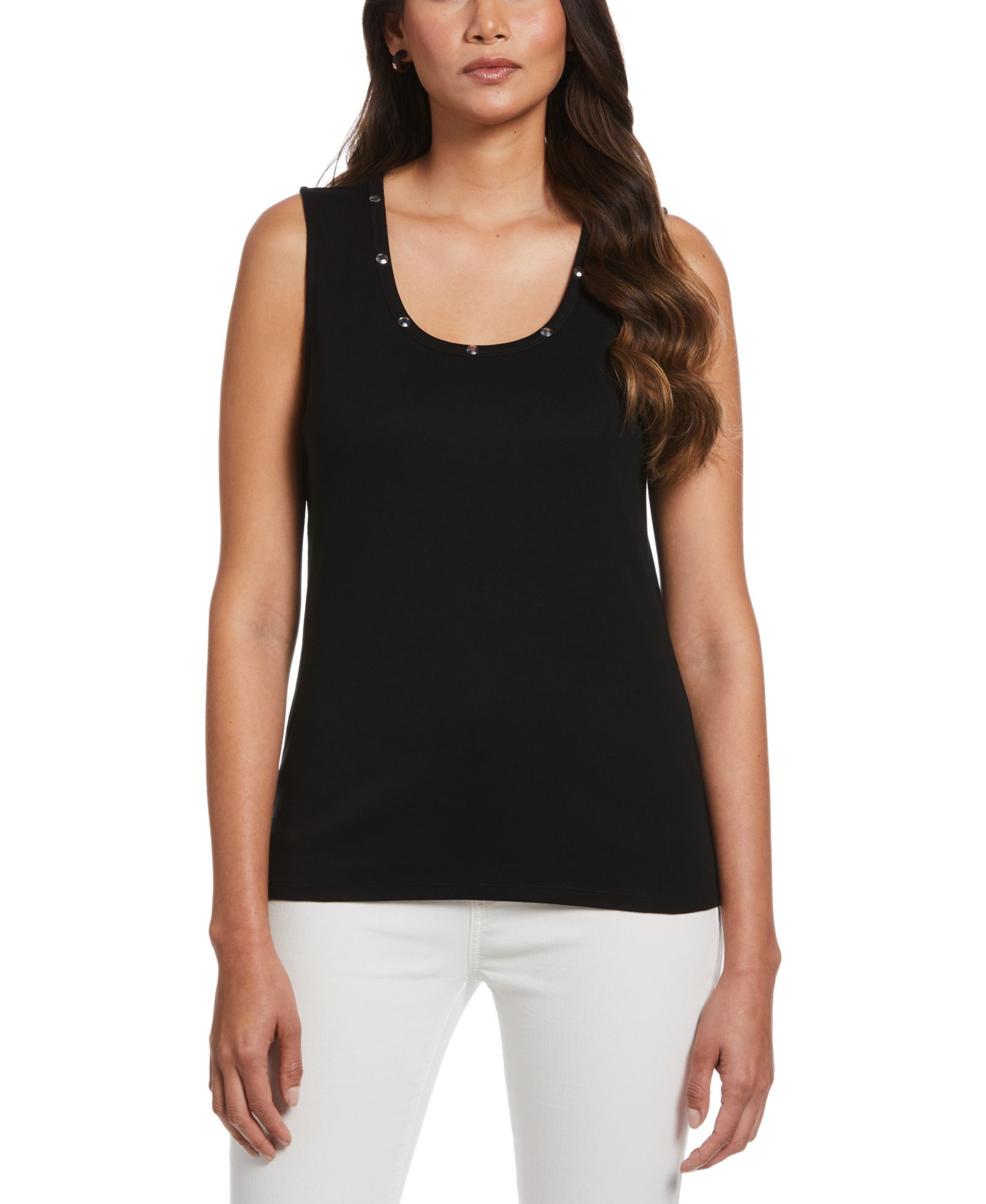 Rafaella Petite Rib Sleeveless Tank Crew Neck Top