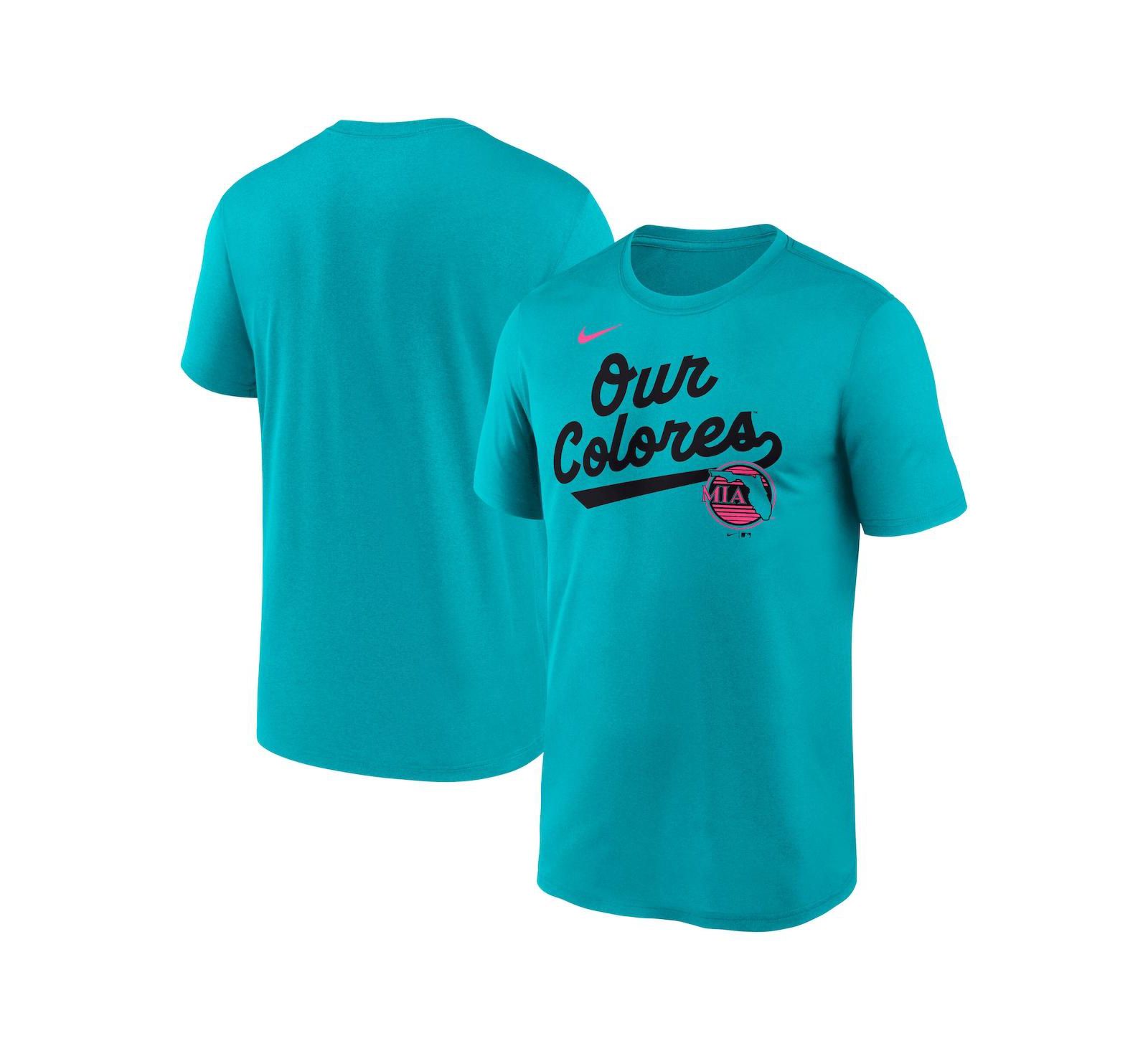 Мужская футболка Nike Teal Miami Marlins 2025 City Connect Team Phrase Script Legend Performance T-Shirt