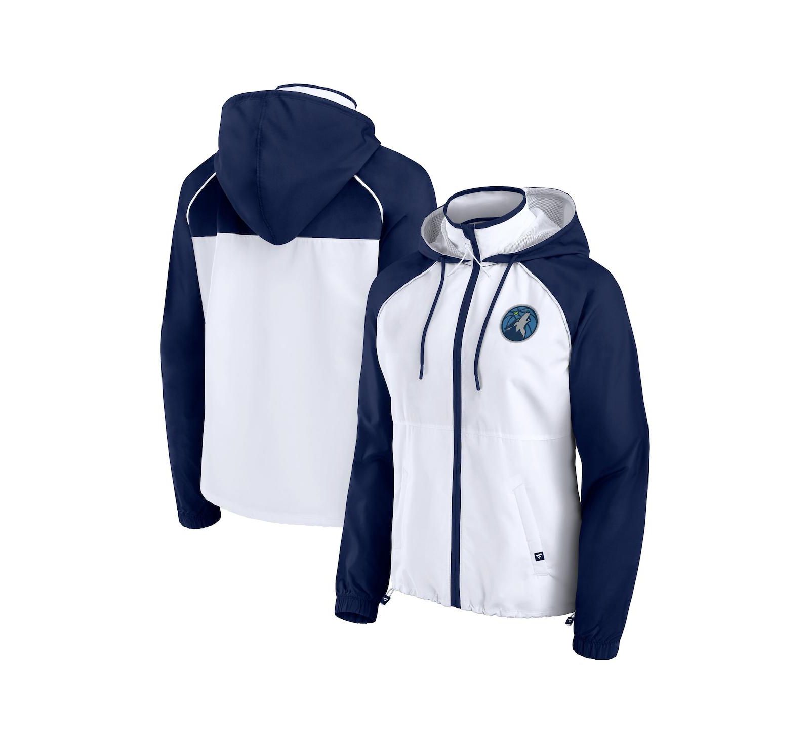 Fanatics Women's White/Navy Minnesota Timberwolves Anorak Raglan Full-Zip Hoodie Jacket
