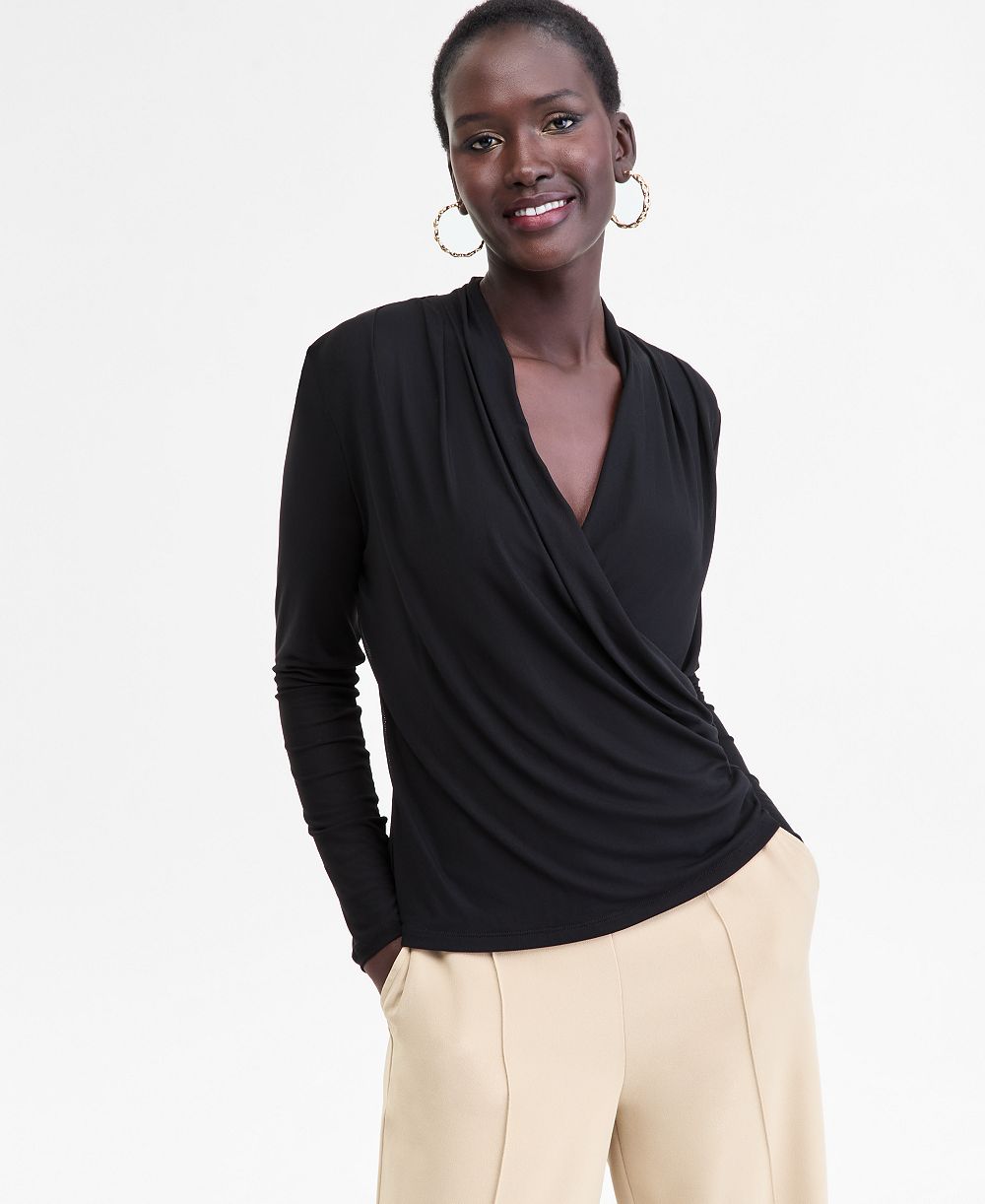 Женский топ I.N.C. International Concepts Printed Mesh Surplice-Neck