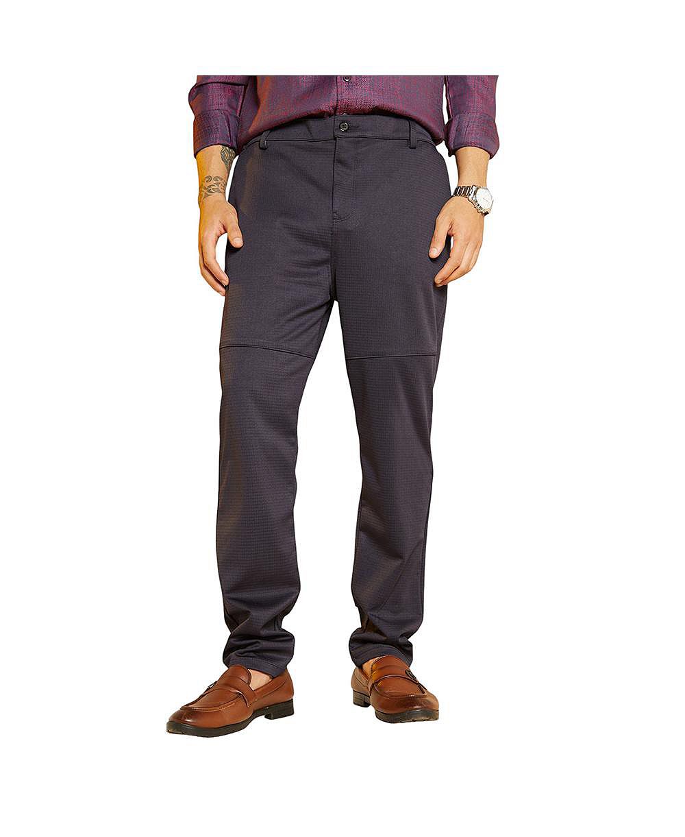Campus Sutra Men's Midnight Black Panel-Waffle Chino Trousers
