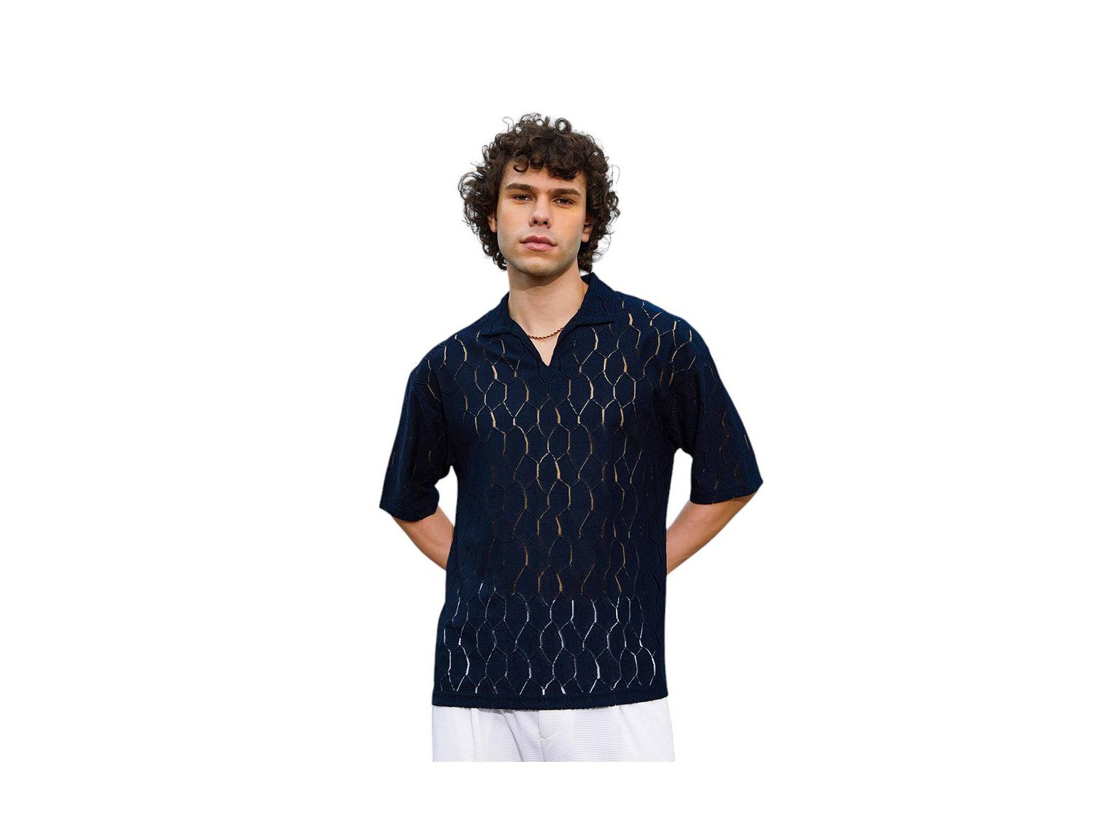 Поло Campus Sutra Men's Prussian Blue Honeycomb-Knit