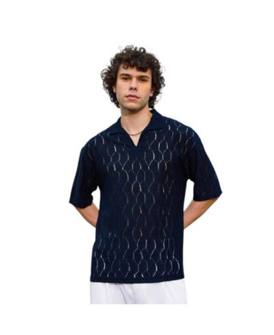 Поло Campus Sutra Men's Prussian Blue Honeycomb-Knit