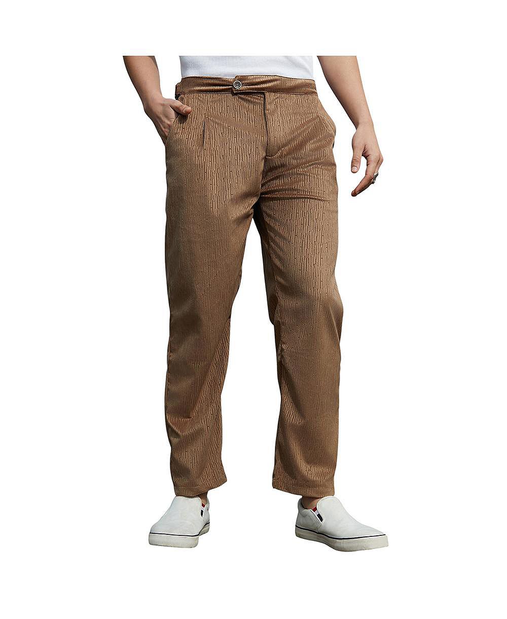 Campus Sutra Men's Chocolate Brown Veined Tailored Trousers