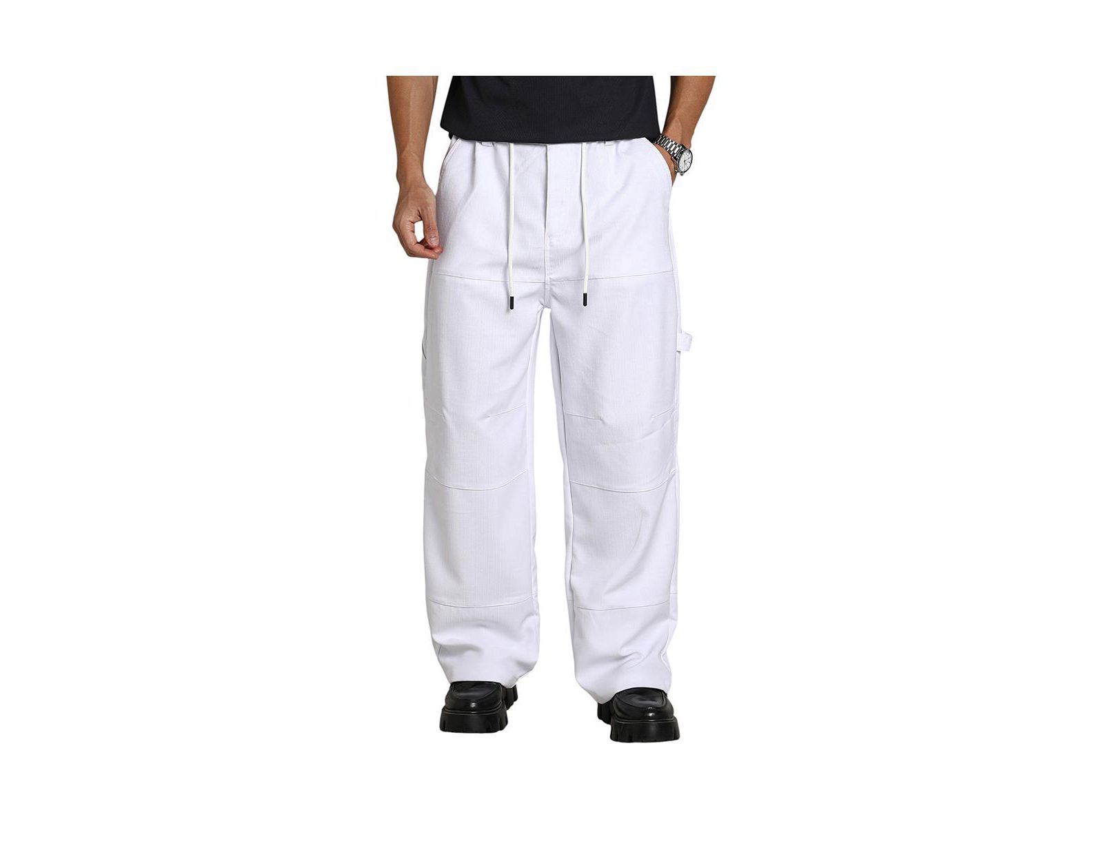 Campus Sutra Men's Chalk White Relaxed-Panel Cargo Trousers