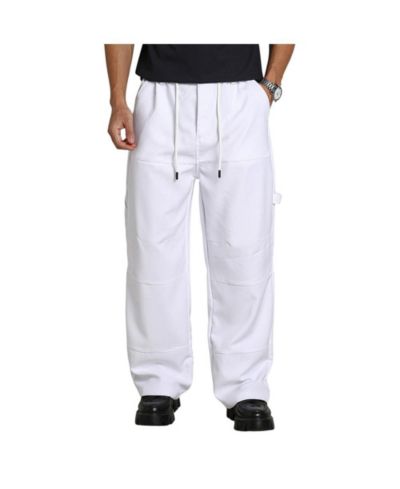 Campus Sutra Men's Chalk White Relaxed-Panel Cargo Trousers