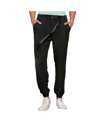 Campus Sutra Men's Obsidian Black Solid Belted Trousers