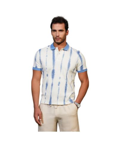 Campus Sutra Men's Powder Blue and Daisy White Tie-Dye Tactile Polo T-Shirt