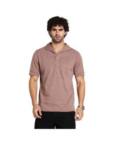 Campus Sutra Men's Pastel Brown Tactitle Spread-Polo T-Shirt