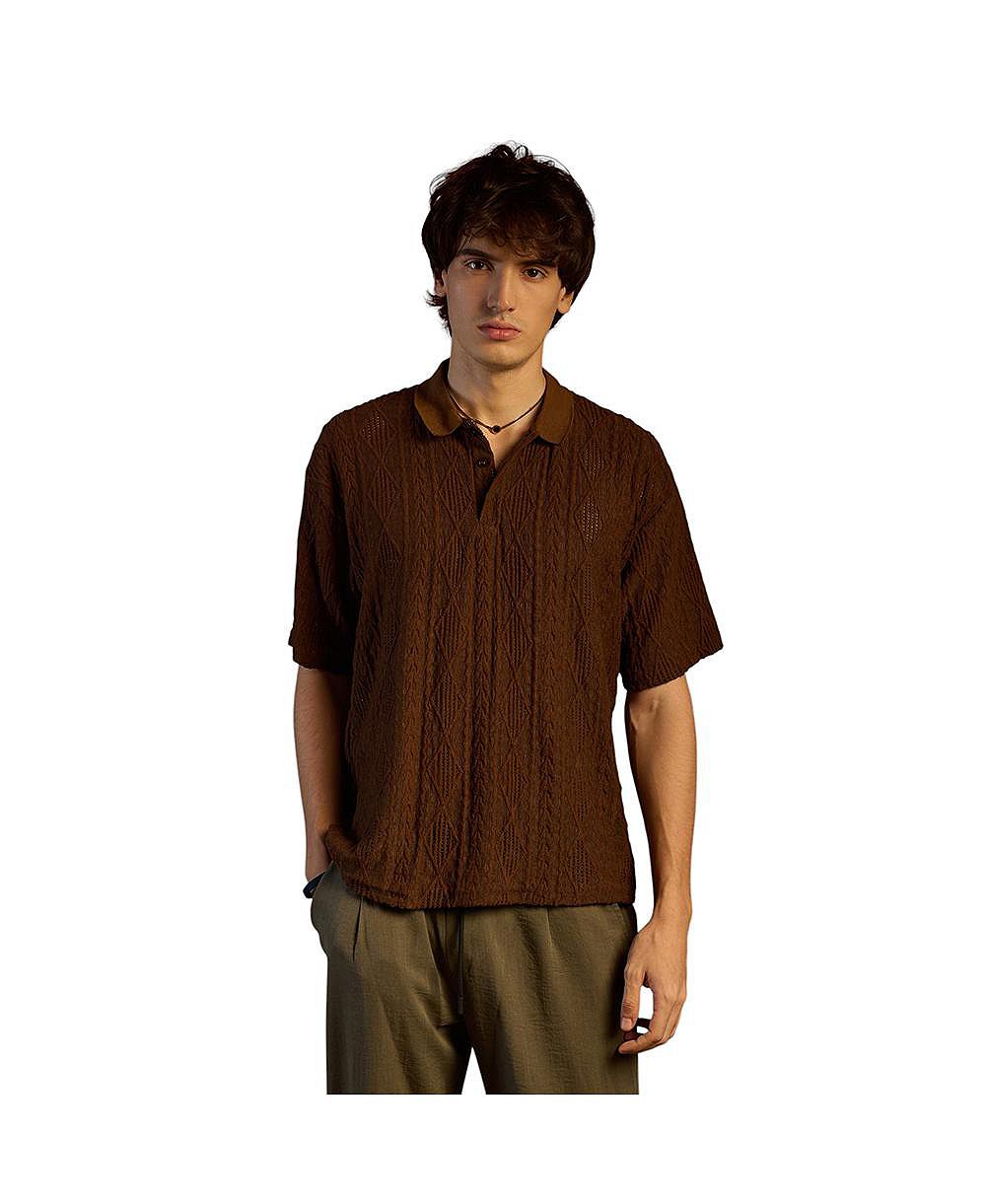 Мужская футболка Campus Sutra Chocolate Brown Argyle Oversized