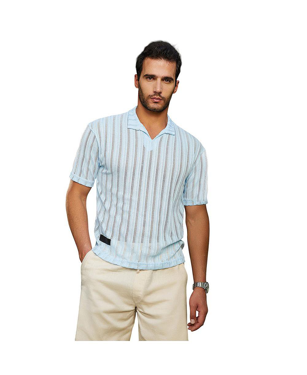Поло Campus Sutra Men's Baby Blue Duo-Striped