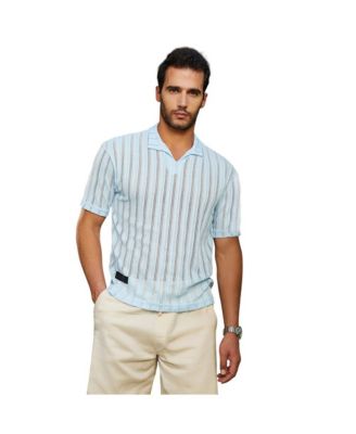 Campus Sutra Men's Baby Blue Duo-Striped Relaxed Polo T-Shirt