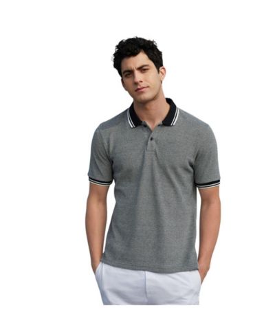 Campus Sutra Men's Onyx Black Duo-Hue Knit Polo T-Shirt