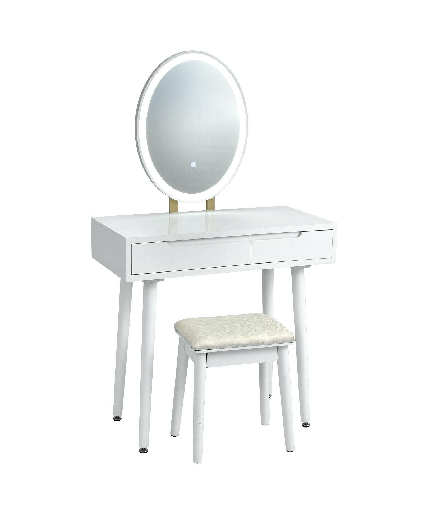 Volenca Touch Screen Vanity Makeup Table Stool Set with Lighted Mirror