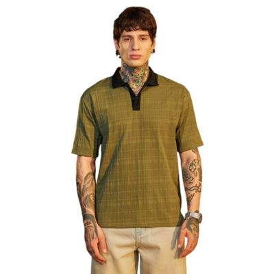 Мужская футболка-поло Campus Sutra Olive Green и Onyx Black с контрастной сеткой