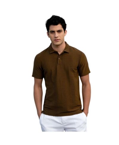 Campus Sutra Men's Mocha Brown Flatten-Ruched Polo T-Shirt