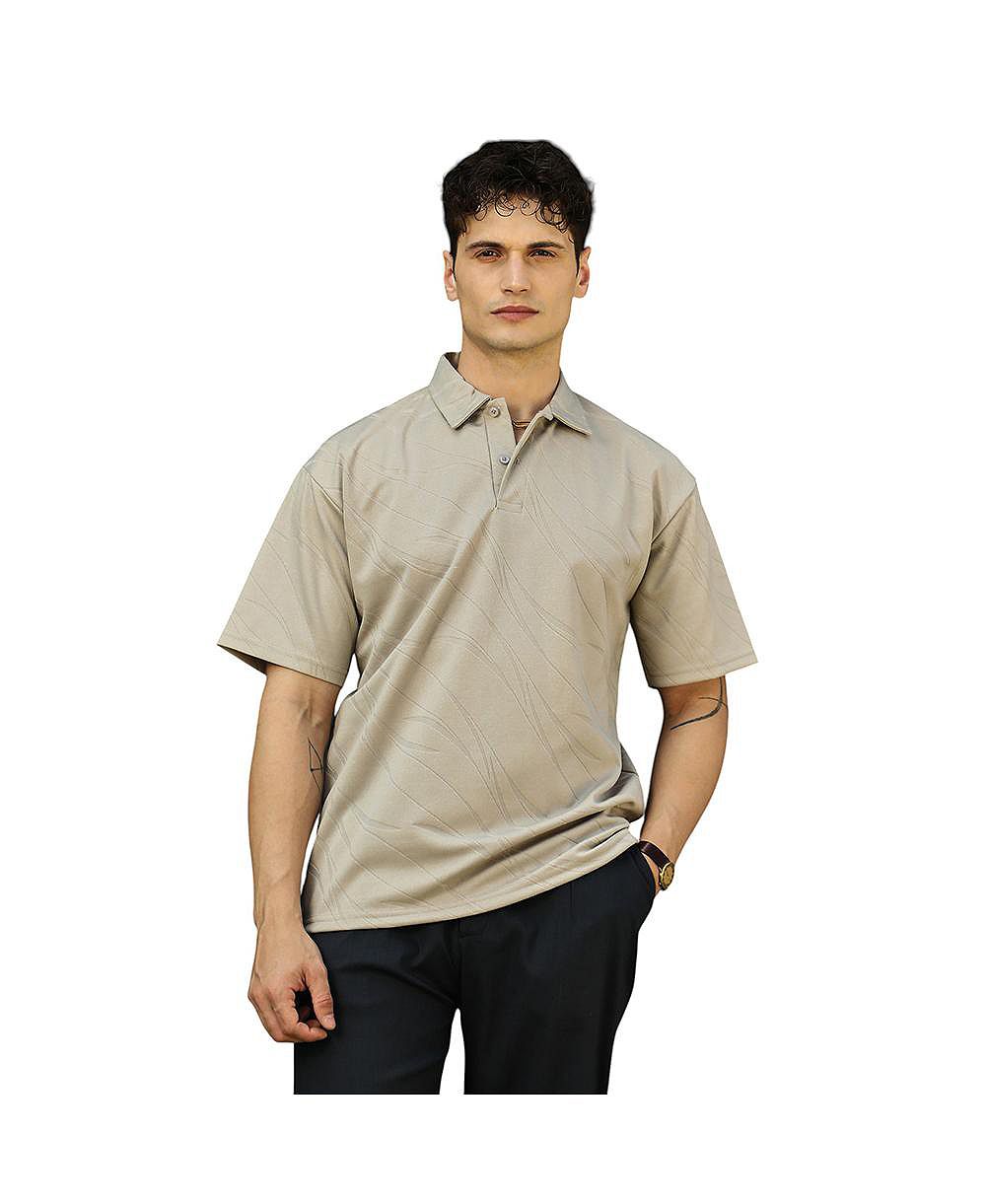 Campus Sutra Men's Sand Beige Scratch-Tactile Polo T-Shirt