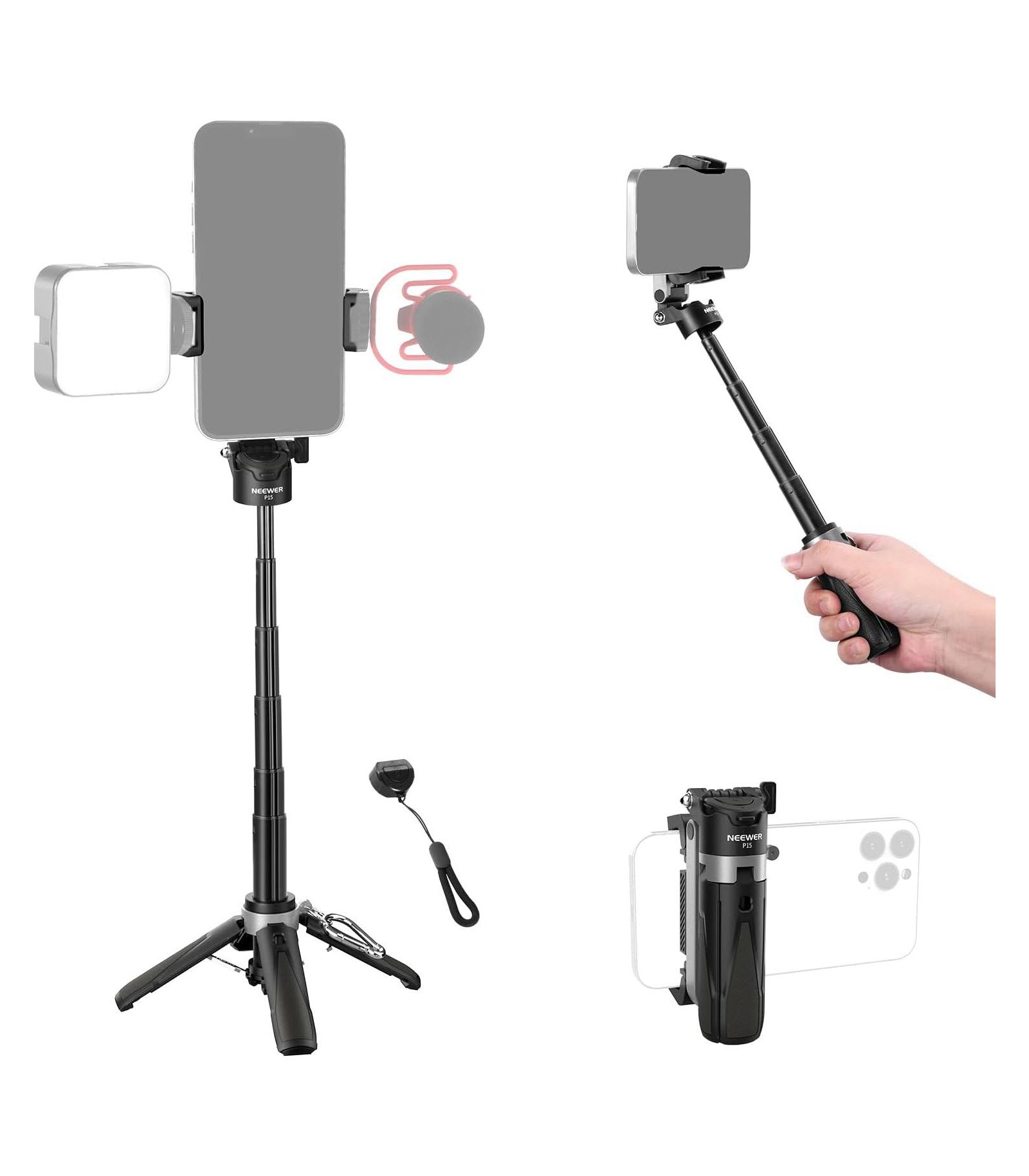 Neewer легкий штатив-селфи палка с Bluetooth, 360° держателем для телефона и холодным башмаком