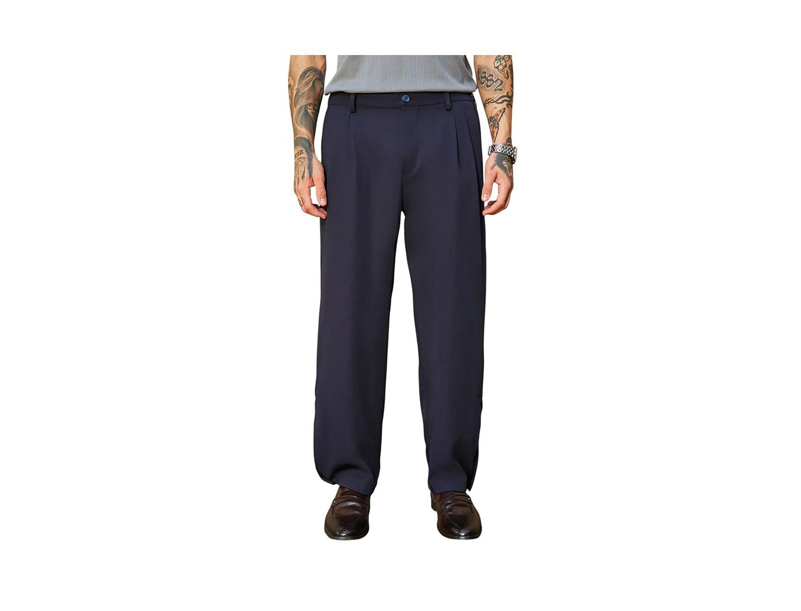 Campus Sutra Men's Midnight Black Straight-Cuffed Pleated Trousers