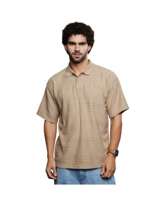 Campus Sutra Men's Buff Beige Bohomian Oversized Polo T-Shirt