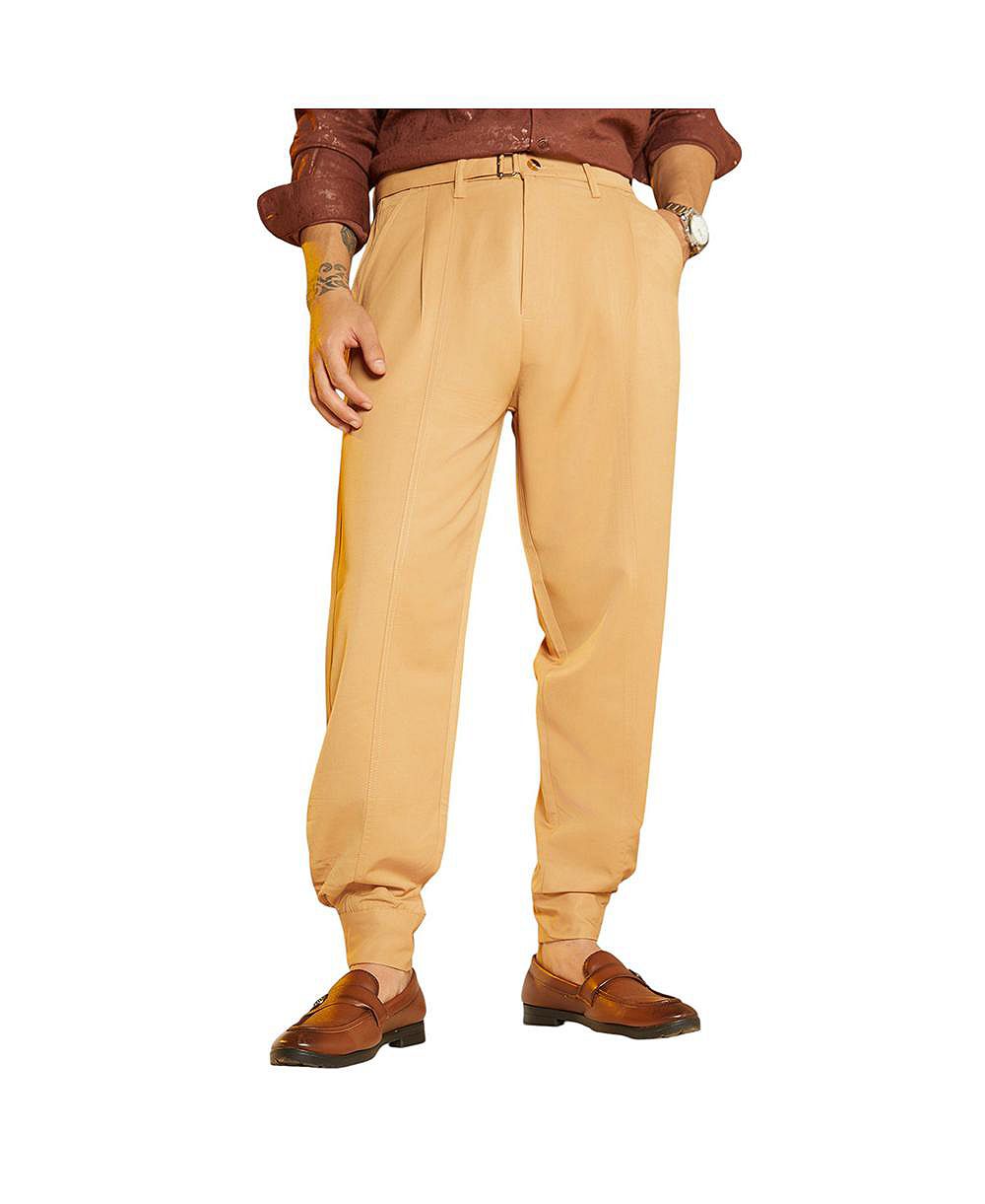 Мужские брюки Campus Sutra Khaki Beige Panelled Gurkha