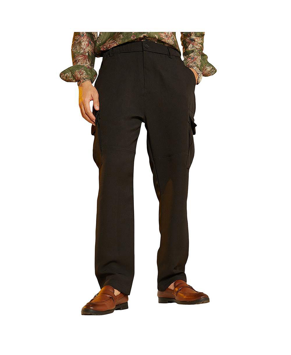 Campus Sutra Men's Midnight Black Straight-Fit Cargo Trousers