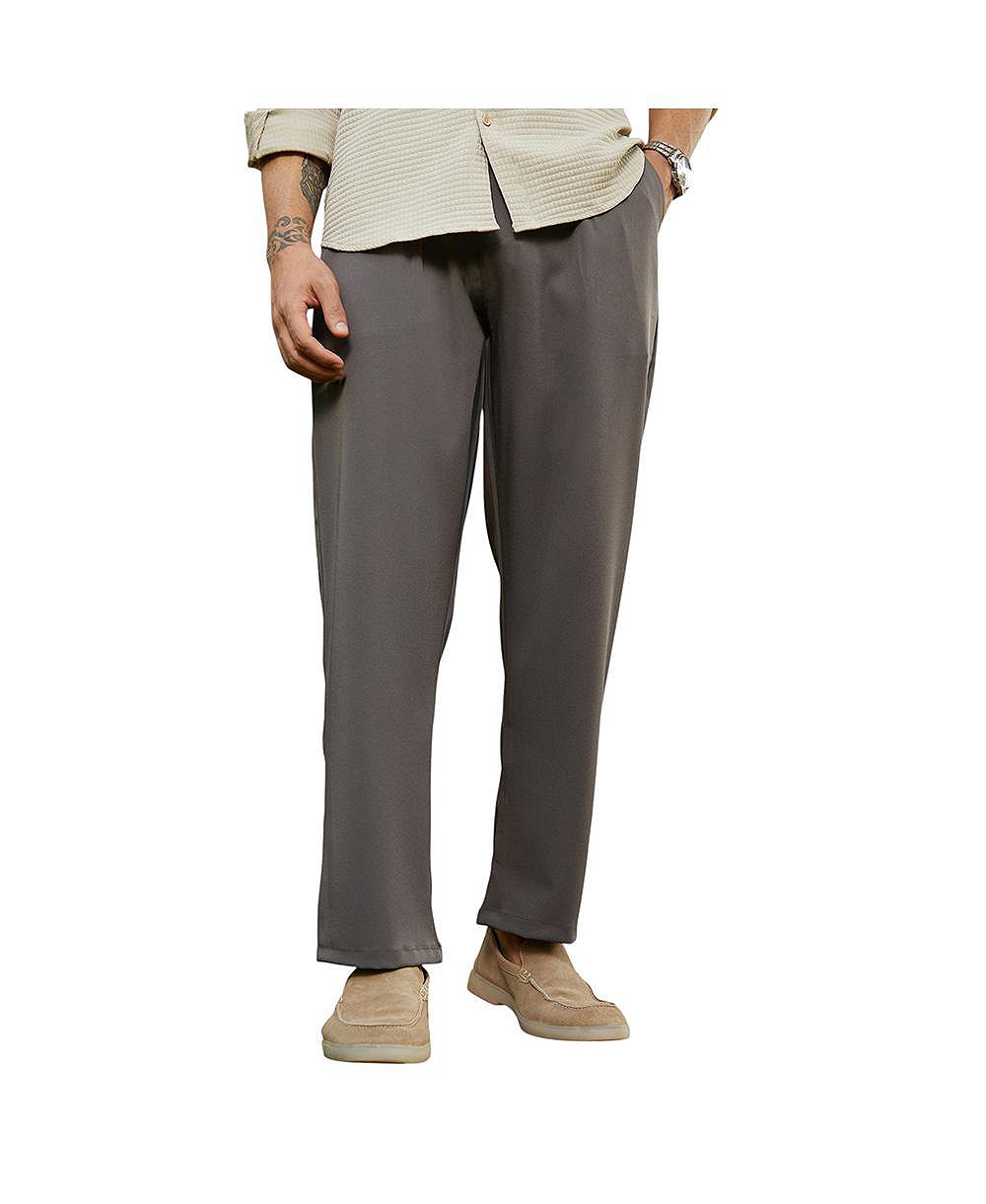 Campus Sutra Men's Charcoal Black Straight Pleated Trousers