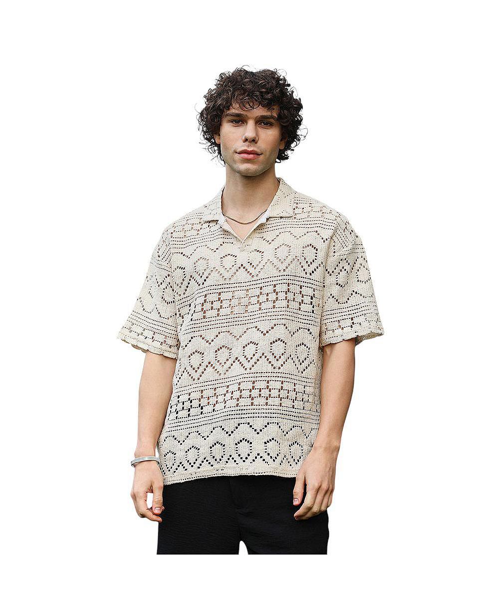 Campus Sutra Men's Off-White Bohemian Oversized Polo T-Shirt