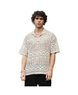 Campus Sutra Men's Off-White Bohemian Oversized Polo T-Shirt