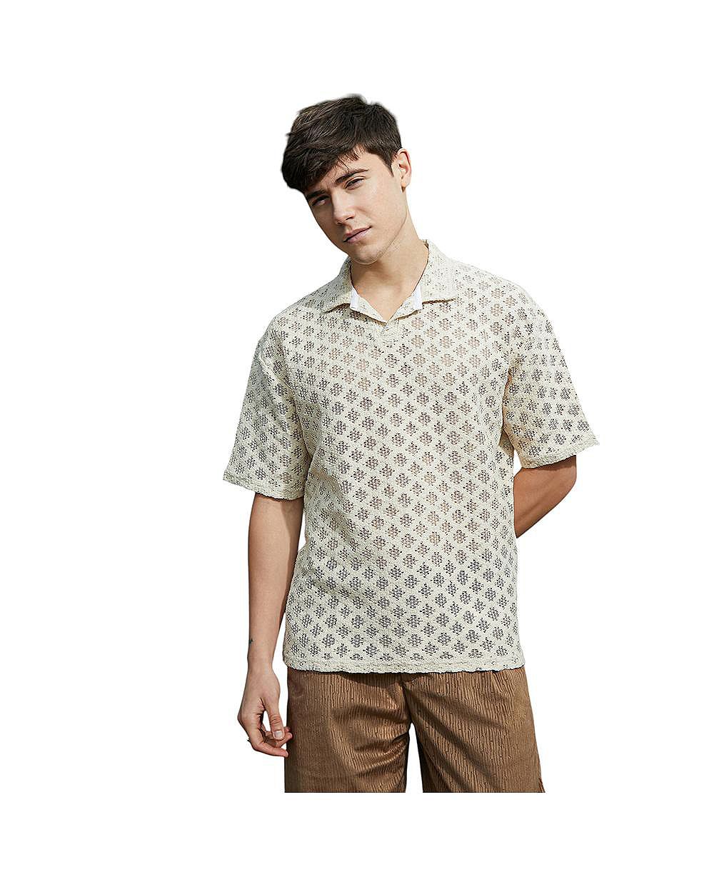 Campus Sutra Men's Off-White Oblique Oversized Polo T-Shirt