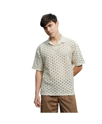 Campus Sutra Men's Off-White Oblique Oversized Polo T-Shirt