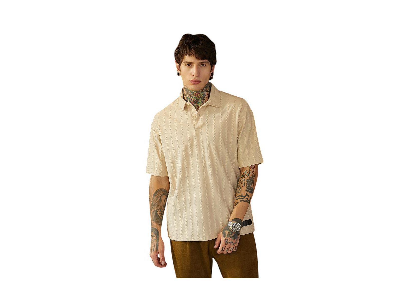 Campus Sutra Men's Tactile Oversized Polo T-Shirt