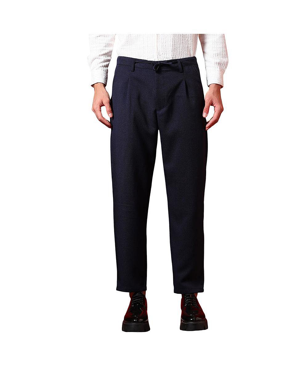 Campus Sutra Men's Prussian Blue Tailored Trousers