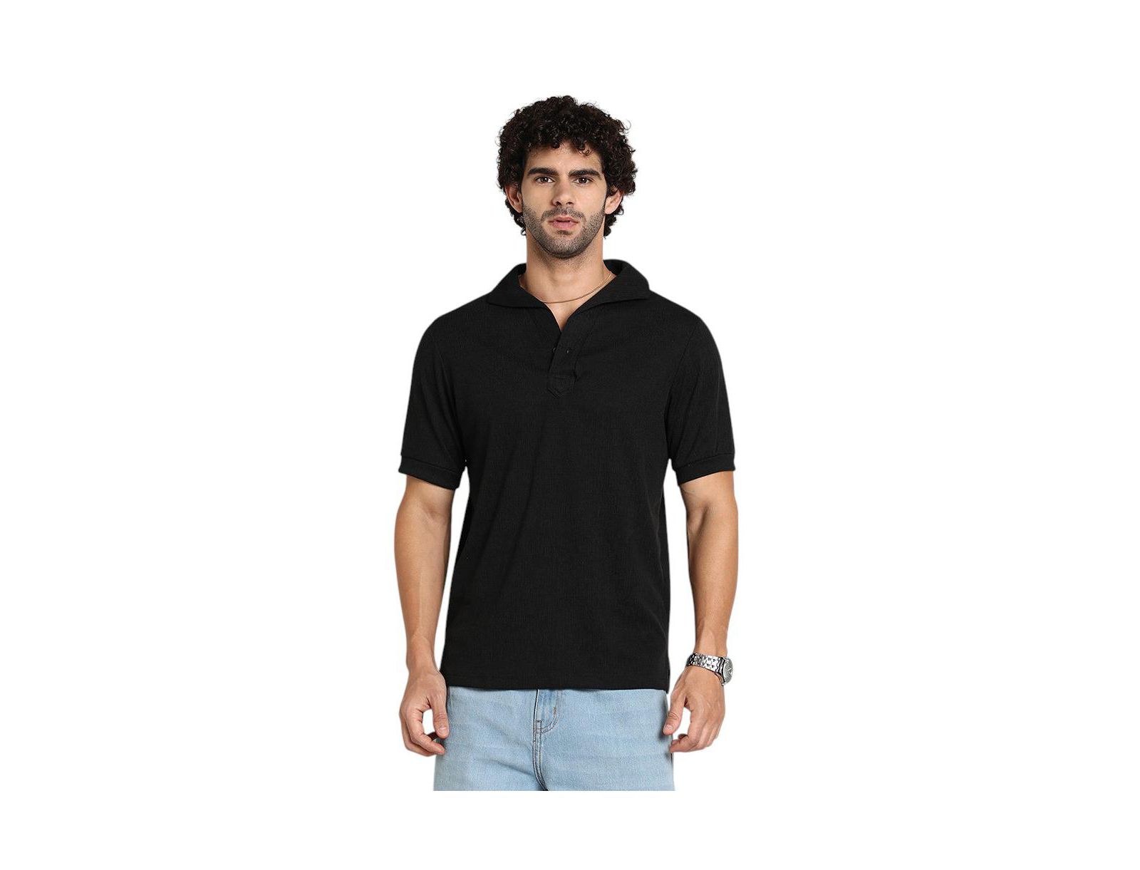 Campus Sutra Мужская футболка polo Onyx Black Tactitle Spread-Polo
