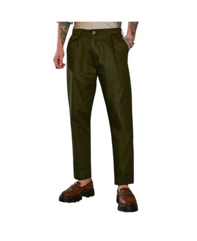 Campus Sutra Men's Juniper Green Striped Tailored Trousers