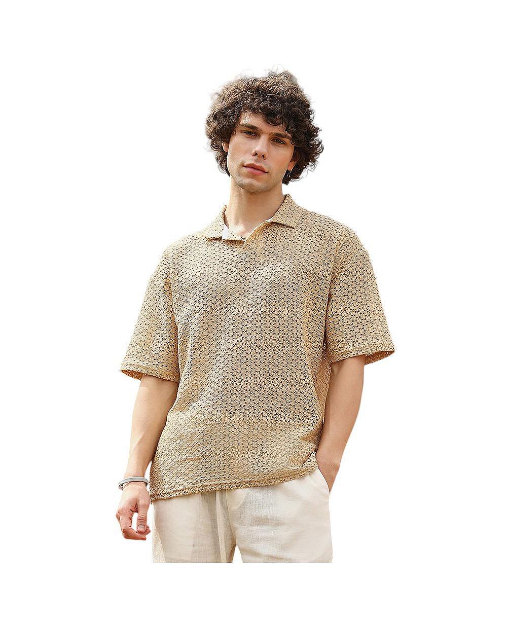 Мужская футболка Campus Sutra Buff Beige Lozenge Oversized Polo