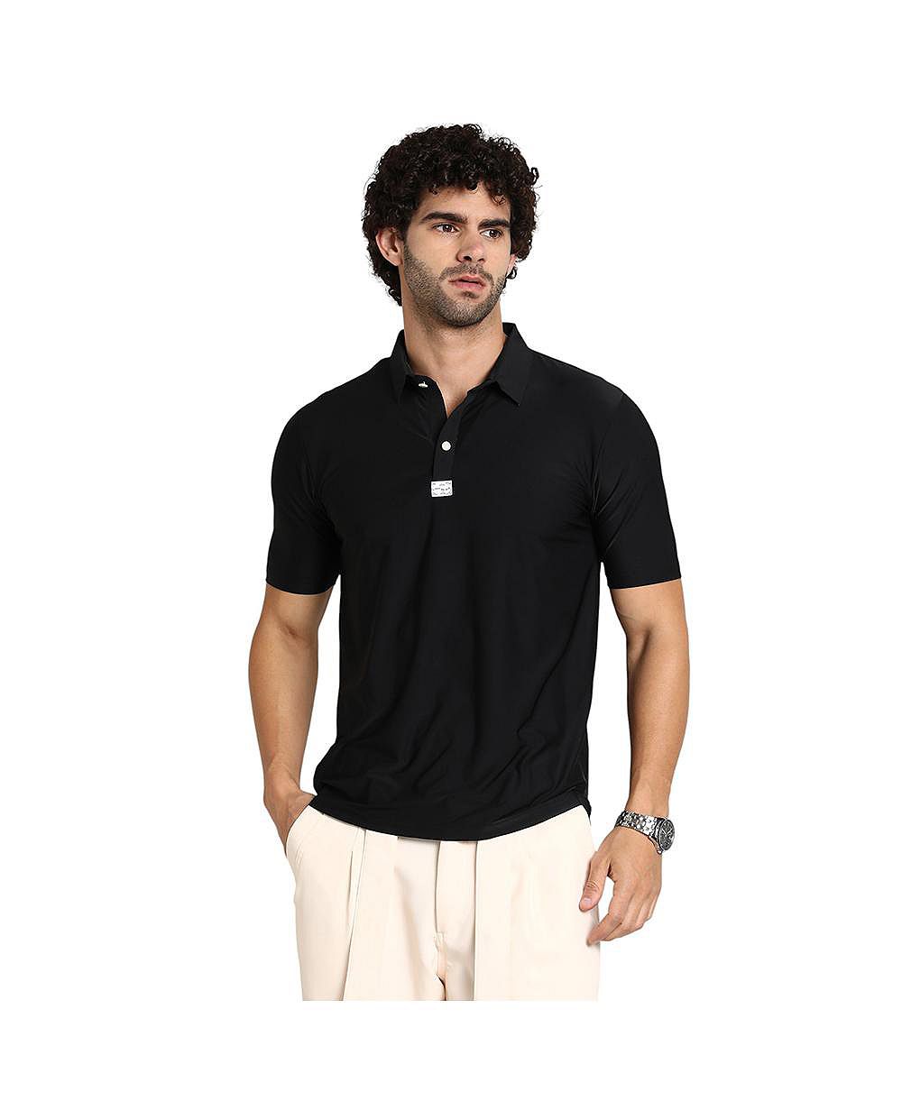 Campus Sutra Men's Obsidian Black Seamless Solid Polo T-Shirt