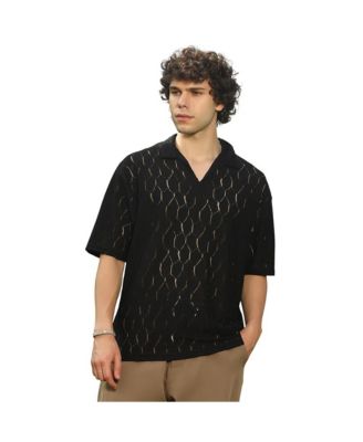Campus Sutra Men's Onyx Black Honeycomb-Knit Polo T-Shirt
