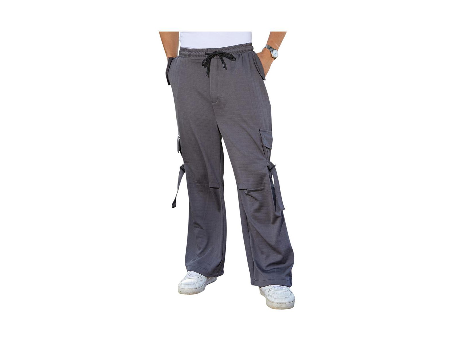 Campus Sutra Men's Moon Grey Checkered Baggy Cargo Pants