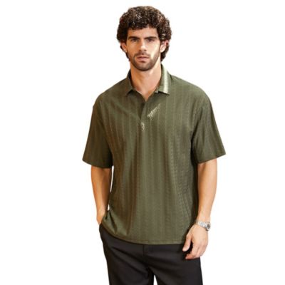 Campus Sutra Men's Army Green Spiralknot-Tactile Oversized Polo T-Shirt