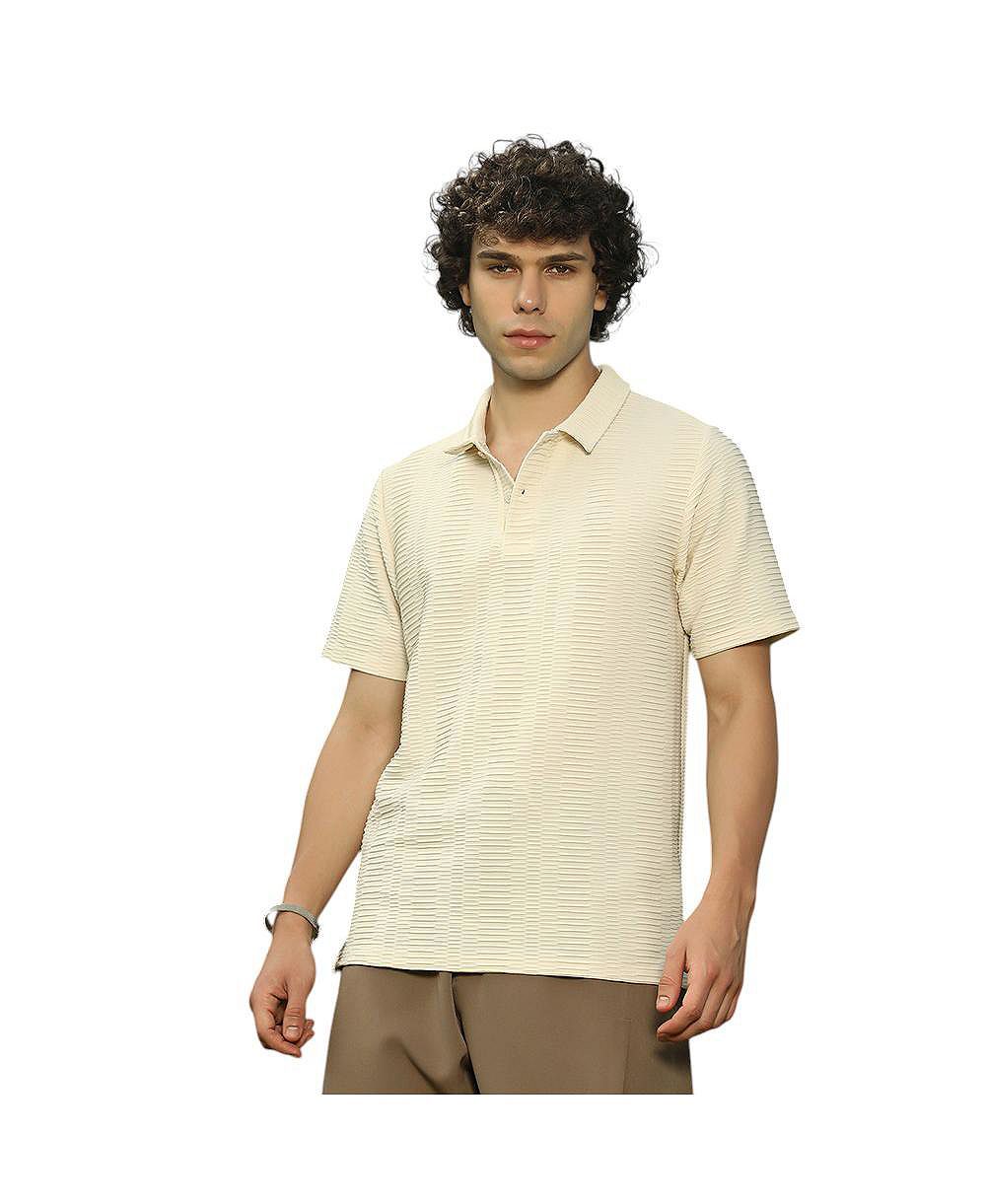 Campus Sutra Men's Banana Yellow Flatten-Ruched Polo T-Shirt