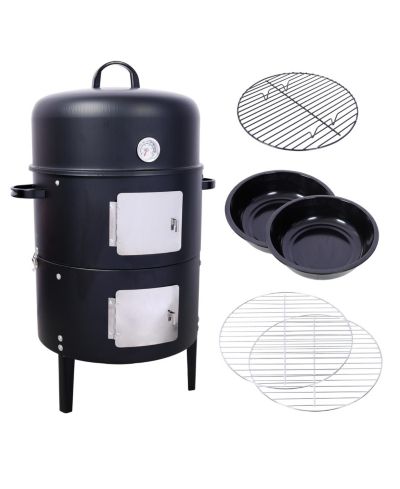 Стальной угольный гриль-смокер BBQ 17" - черный
