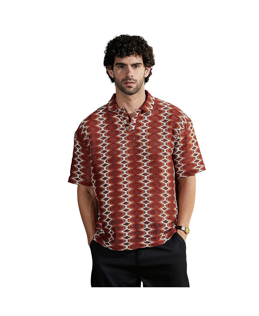 Campus Sutra Men's Burnt Sienna Folk-Logenze Oversized Polo T-Shirt