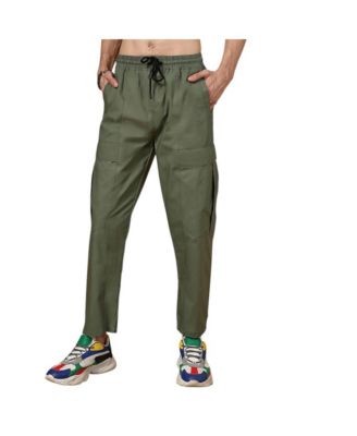 Campus Sutra Men's Olive Green Solid Utility Trousers