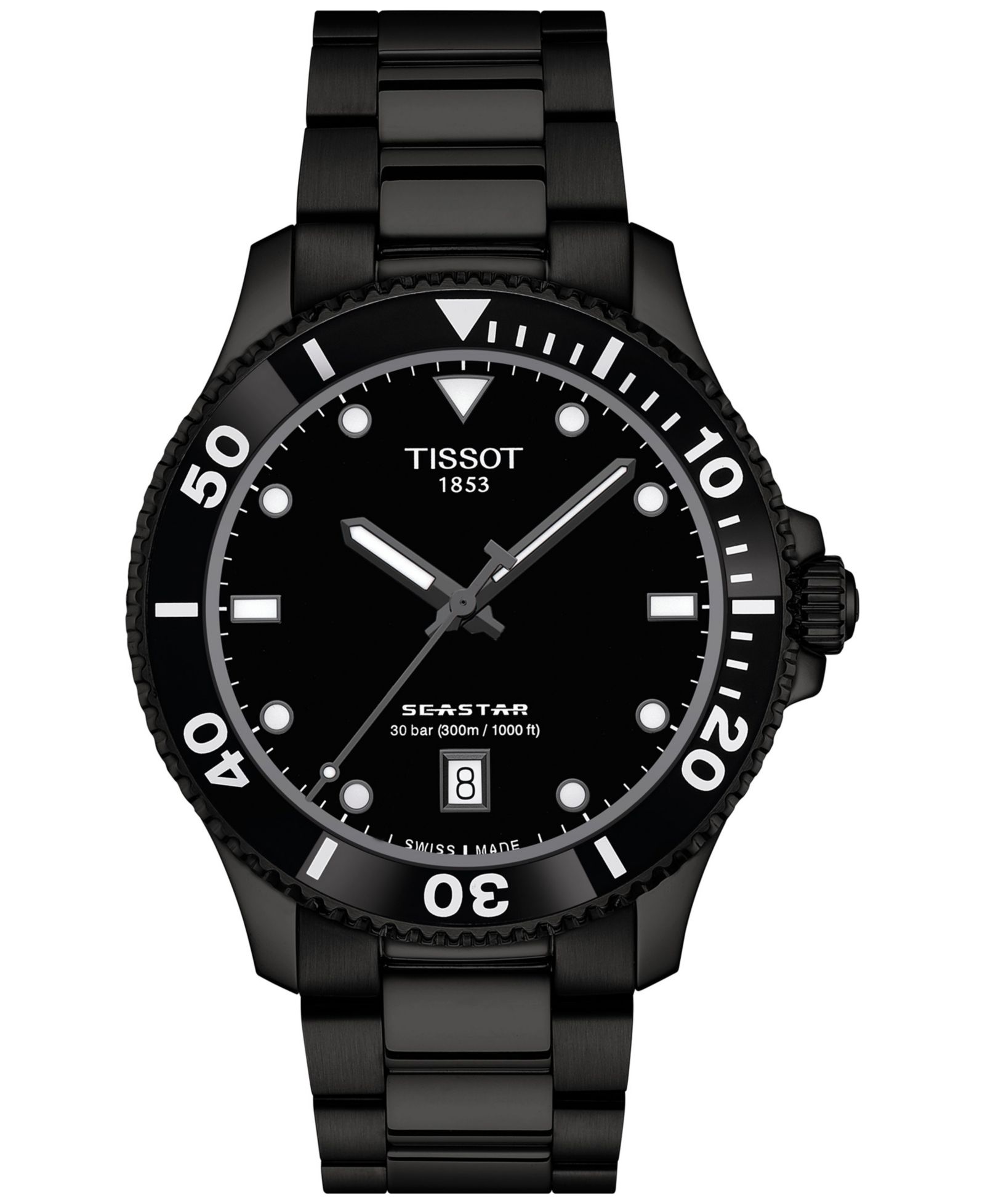 Мужские часы Tissot Swiss Seastar 1000 с браслетом из нержавеющей стали Black PVD 40mm