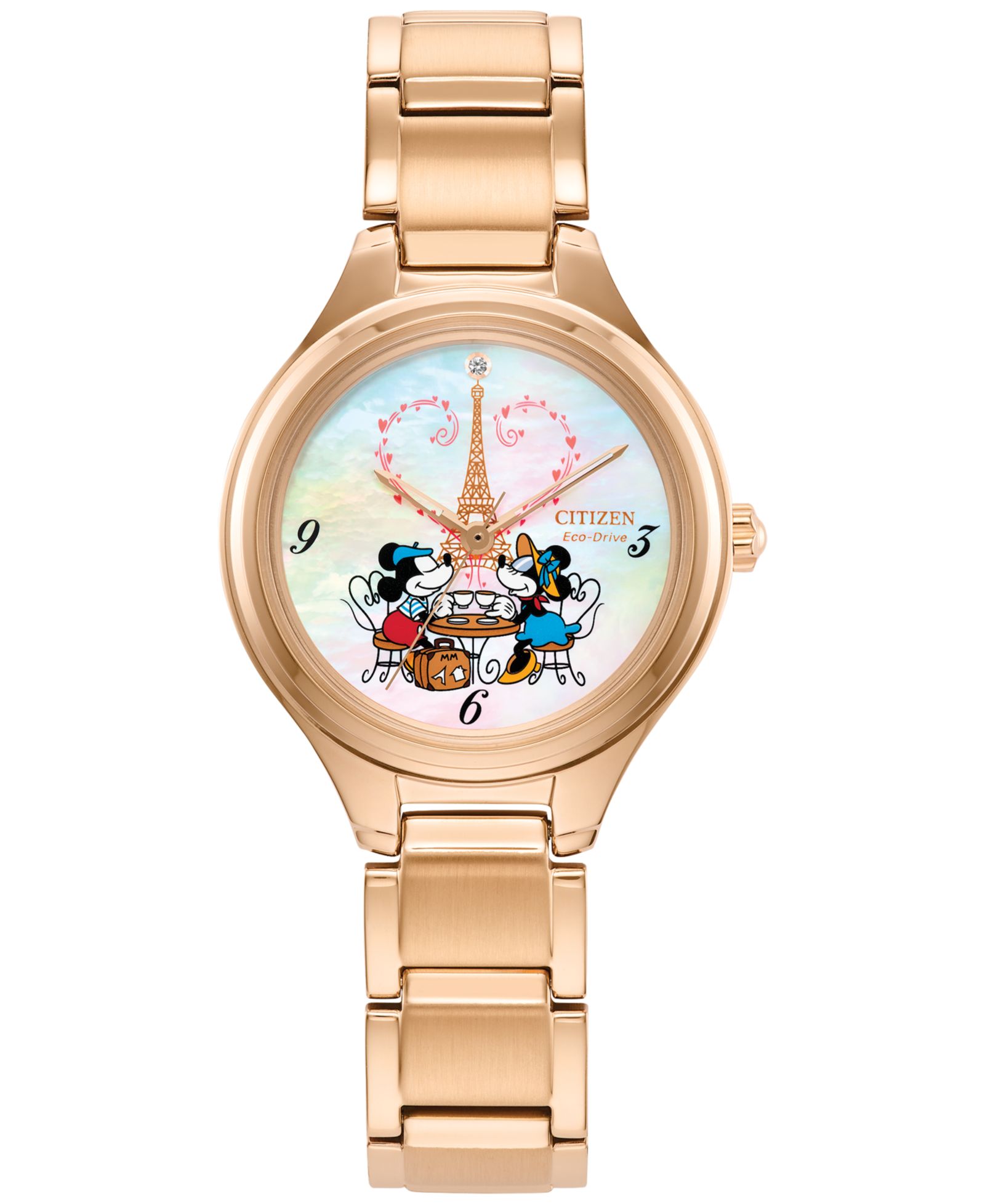 Citizen Eco-Drive Women's Disney Mickey & Minnie Take Paris Rose Gold-Tone Stainless Steel Bracelet Watch 29mm