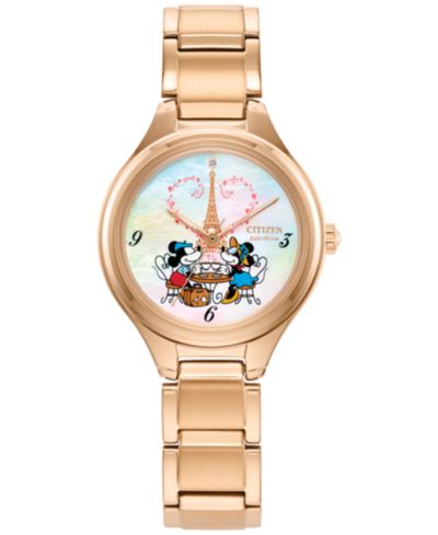 Citizen Eco-Drive Женские часы Disney Mickey & Minnie Rose Gold-Tone Stainless Steel 29mm